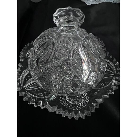 Cambridge Marjorie 2631 Near Cut Clear Glass Round Butter Dish w Lid EAPG - Picture 3 of 9